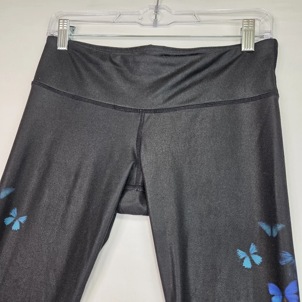 Alo Yoga Gypset Goddess Butterfly Print Leggings Black Blue High Rise Size S